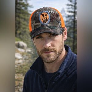 Mountain Dew Deer BUCK Logo Mesh Blaze Orange Camouflage Hat
